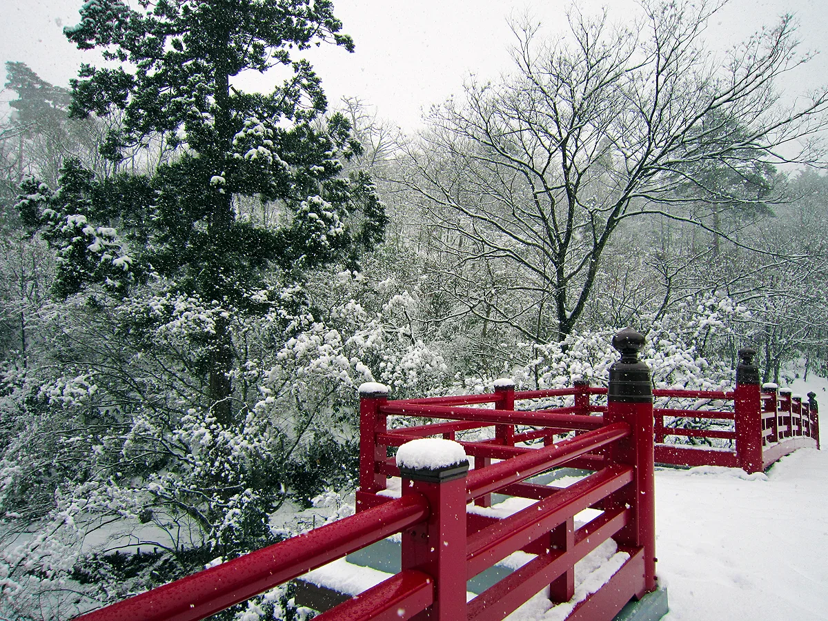 雪に包まれた冬の弥彦公園